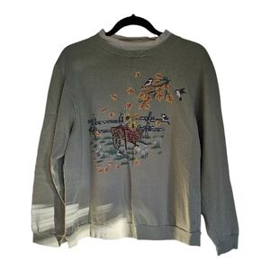 Vintage Green Sweater with Autumn Scene